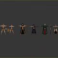 Game and Movie Characters 3D Models with Diverse Costumes Stretching Arms Standing Poses and Weapons