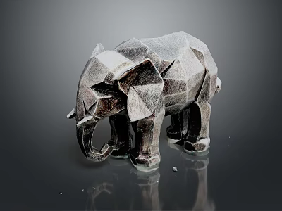 Geometric Elephant Sculpture With Polygonal Design And Textured Surface On Dark Background 3d model