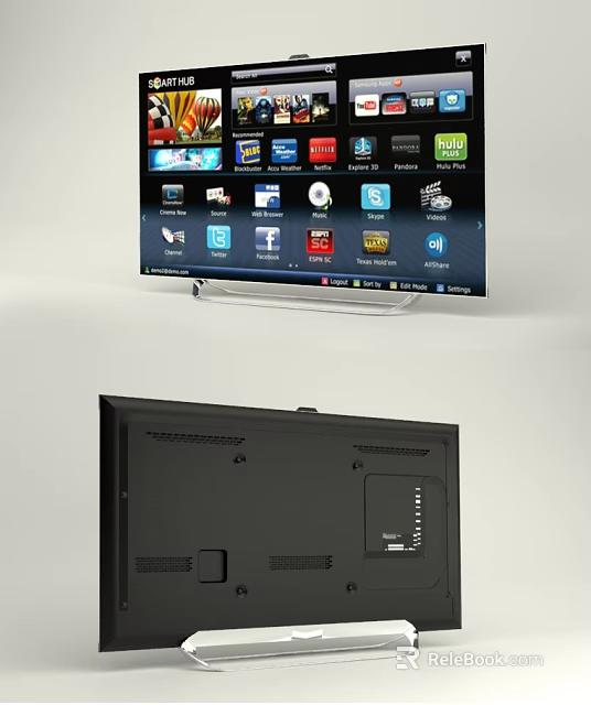 Modern Smart TV With Digital Interface And Sleek Back Design Featuring App Icons 3d model
