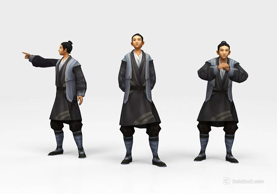 Three Men in Traditional Outfits with Different Poses 3D Character 3d model 
