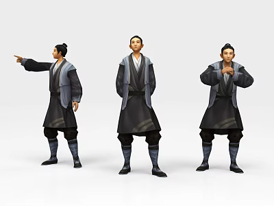 Three Men in Traditional Outfits with Different Poses 3D Character 3d model