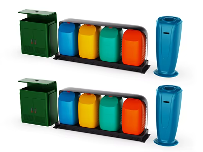 Public Facilities With Colorful Recycling Bins Blue Yellow Green And Orange Containers 3d model