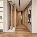 Modern Entryway Hallway Design With Wooden Flooring Potted Plant And Decorative Painting