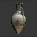 Intricately Carved Blue Green Vase With Decorative Patterns On Gray Background