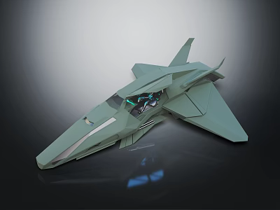 Futuristic Green Sci Fi Aircraft Model With Aerodynamic Design And Transparent Cockpit 3d model