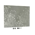Wall Decor with White Plant Pattern on Gray Background Featuring Branches and Flowers Texture