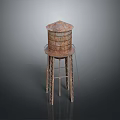 Decorative Household Water Tower Model With Rusty Metal Stand And Conical Top