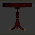Dark Red Round Wooden Table With Drawers Spiral Pedestal Leg And Brass Wheeled Feet