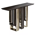 Modern Console Table Side Cabinet With Dark Wood Top And Geometric Metal Brass Legs Design