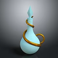 Blue Glass Bottle With Gold Spiral Ornament Pointed Top And Curved Handle