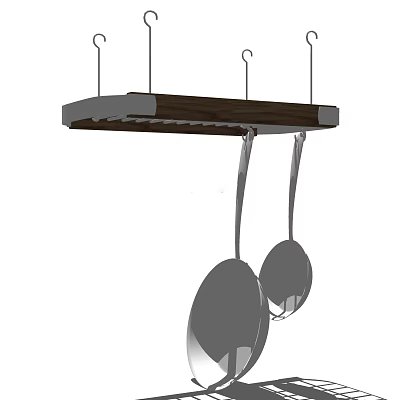 Hanging Kitchen Utensils Storage Rack With Wooden Shelf And Metal Spoons Design 3d model