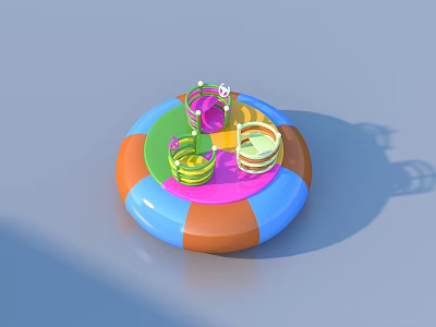 Colorful Inflatable Swimming Ring With Multiple Colorful Containers As Decorative Toys 3d model