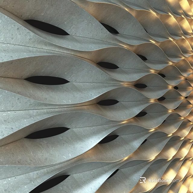 Contemporary Textured Wall With Wavy Stone Patterns And Hollow Indentations Under Illumination 3d model 