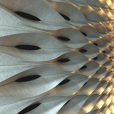 Contemporary Textured Wall With Wavy Stone Patterns And Hollow Indentations Under Illumination 3d model