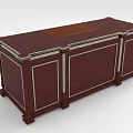 Classic Dark Wooden Office Desk With Leather Top Section Metal Trim And Cabinet Drawers