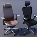 Brown Leather And Black Mesh Office Chairs With Armrests And Wheels
