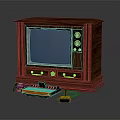 Vintage TV with Wooden Cabinet and Retro Game Console with Controller Displaying Classic Game Screen