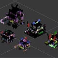 Cartoon Ancient Chinese Buildings 3D Rendered With Red Golden Roofs Curved Eaves Multiple Small Structures