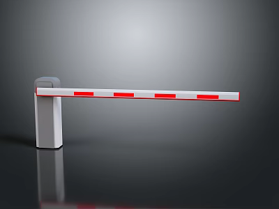 Automatic Parking Barrier Gate With White Pillar And Red White Striped Arm 3d model