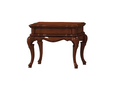 Dark Brown Solid Wood Side Table With Carved Legs And Drawer Storage 3d model