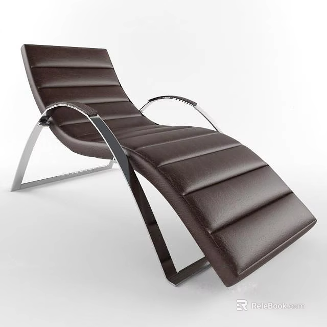 Brown Leather Lounge Chair with Modern Metal Frame and Reclining Design 3d model 