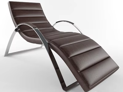 Brown Leather Lounge Chair with Modern Metal Frame and Reclining Design 3d model
