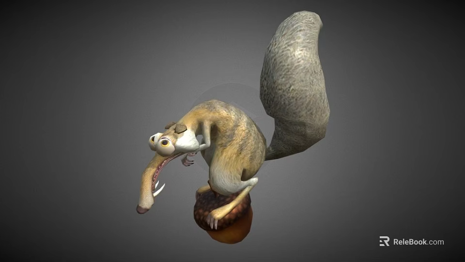 Animated Movie Squirrel Character With Long Nose Bushy Tail Holding Pine Cone 3d model 