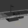 Modern Kitchen Sink With Double Bowl Black Countertop And Stainless Steel Faucet
