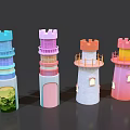 Colorful Toy Lighthouses With Different Structures And Decorative Details 3d model