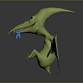Green Cartoon Pterosaur Character With Long Beak Sharp Teeth And Green Wings 3d model
