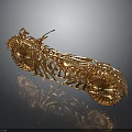 Golden Motorcycle Skeleton Model With Intricate Design Metallic Texture On Dark Background