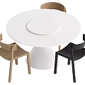 Modern White Round Dining Table Set With Pedestal Base And Three Chairs 3d model