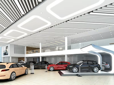 Modern 4S Store Showroom with Multiple Cars Display Area Bright Lighting and White Ceiling 3d model