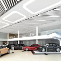 Modern 4S Store Showroom with Multiple Cars Display Area Bright Lighting and White Ceiling