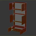 Modern Red Wooden Shelf With Cabinet Doors And Open Storage Shelves