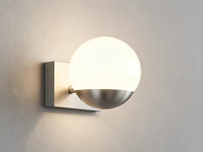 Modern Sphere Wall Light With White Glass Shade And Silver Metal Base 3d model