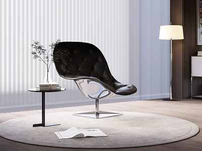 Modern Black Leisure Chair with Diamond Stitching Transparent Legs and Gray Rug in Elegant Interior 3d model