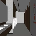 Public Restroom Interior Design With Modern Stalls Sinks Mirrors And Lighting