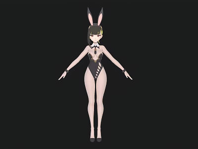 Woman With Rabbit Ears In Black Bodysuit And High Heels Stylish Look 3d model