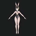 Woman With Rabbit Ears In Black Bodysuit And High Heels Stylish Look