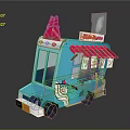 Cute Doll Topped Blue Boba Nini Food Truck With Pink Awning And Windows