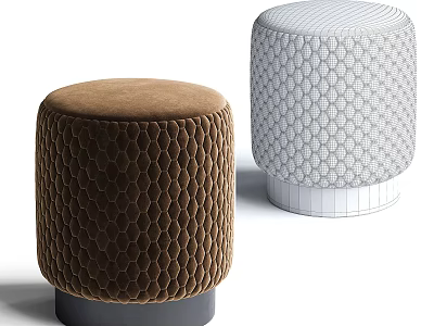 Brown and White Honeycomb Textured Upholstered Sofa Stools With Sturdy Base 3d model