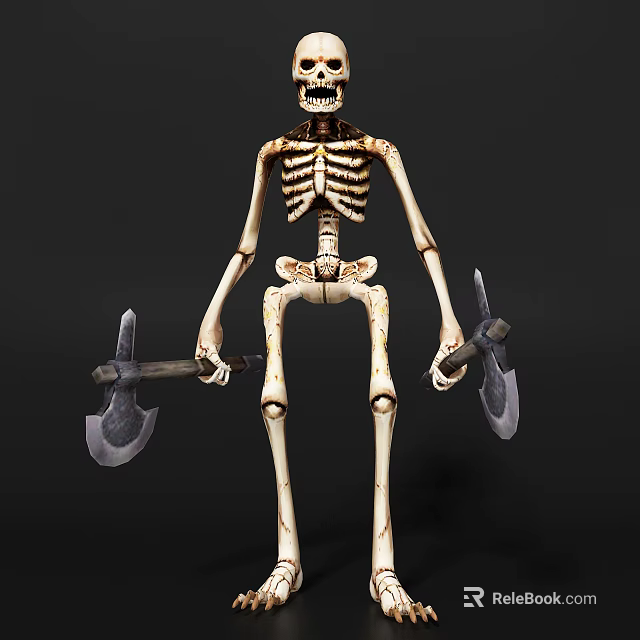 Game Movie Character Skeleton Holding Two Axes With Bone Details 3d model 