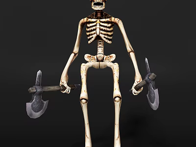 Game Movie Character Skeleton Holding Two Axes With Bone Details 3d model