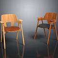 Two Modern Wooden Armchairs With Different Seat Colors And Natural Wood Frames