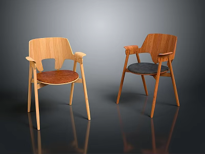 Two Modern Wooden Armchairs With Different Seat Colors And Natural Wood Frames 3d model Two Modern Wooden Armchairs With Different Seat Colors And Natural Wood Frames 3d model