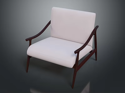 Modern Accent Chair With White Cushioned Seat Backrest And Dark Wooden Frame Armrests 3d model
