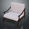Modern Accent Chair With White Cushioned Seat Backrest And Dark Wooden Frame Armrests