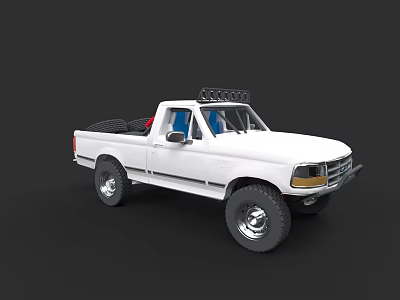 White Pickup Truck with Roof Rack Red Seats and Off Road Tires 3d model