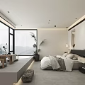 Minimalist Modern Hotel Guest Room With Large Windows Mountain View White Interior And Cozy Bed